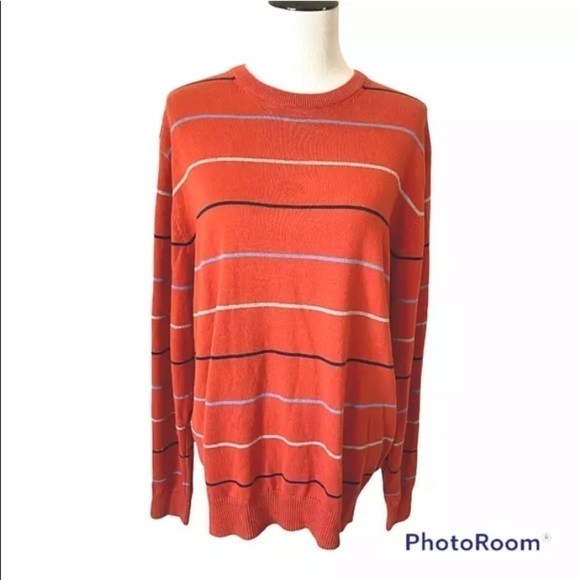 Izod Sz Large Sweater Lightweight Orange Stripe - Picture 1 of 4